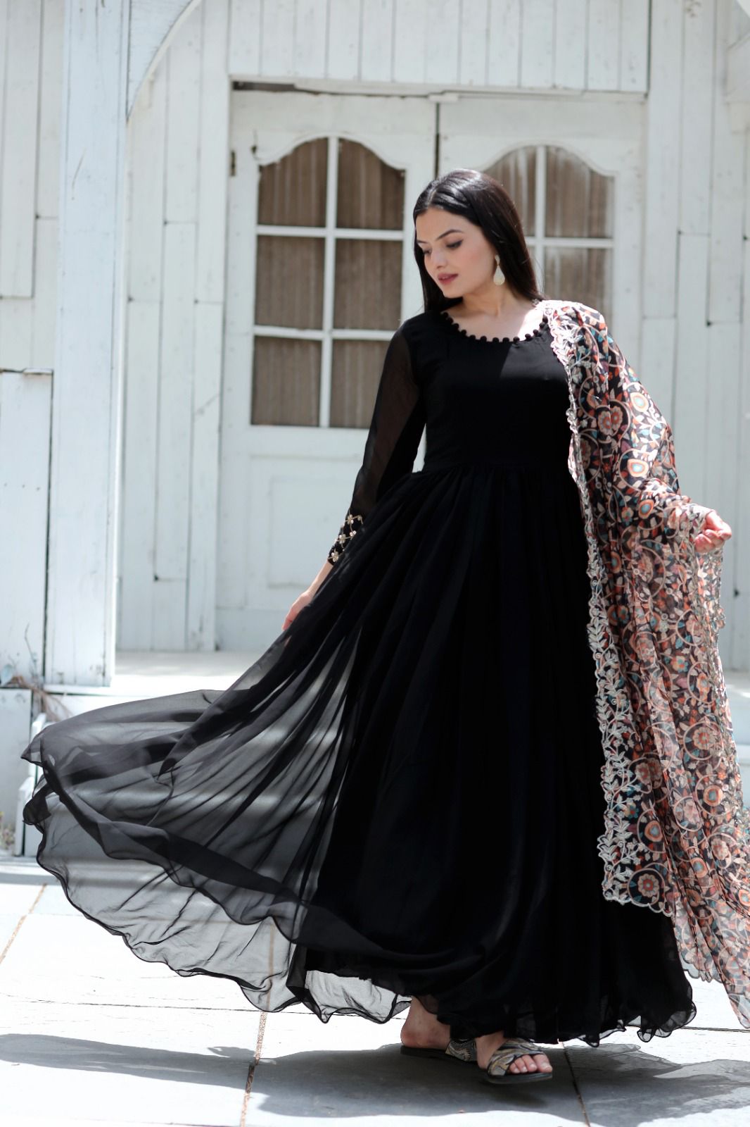 Black georgette Alia cut dress- Delaney (with dupatta) | Kulina® – KULINA