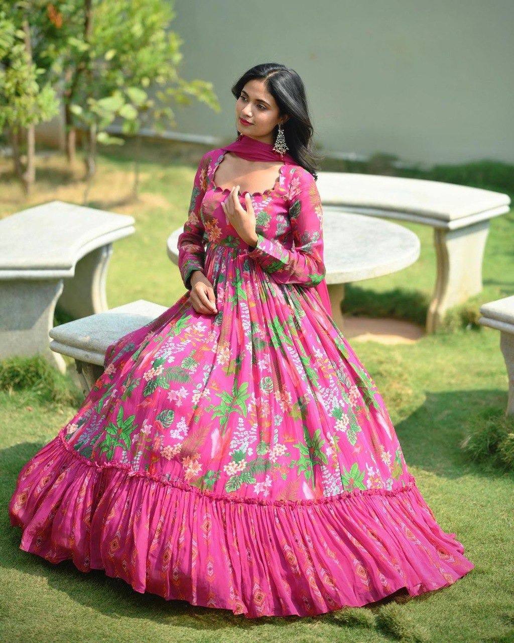 Georgette Fabric Function Wear Magnificent Readymade Anarkali Style Long  Gown With Dupatta