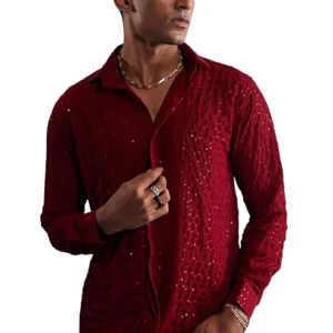 vastramay men's georgette ethnic regular fit shirt